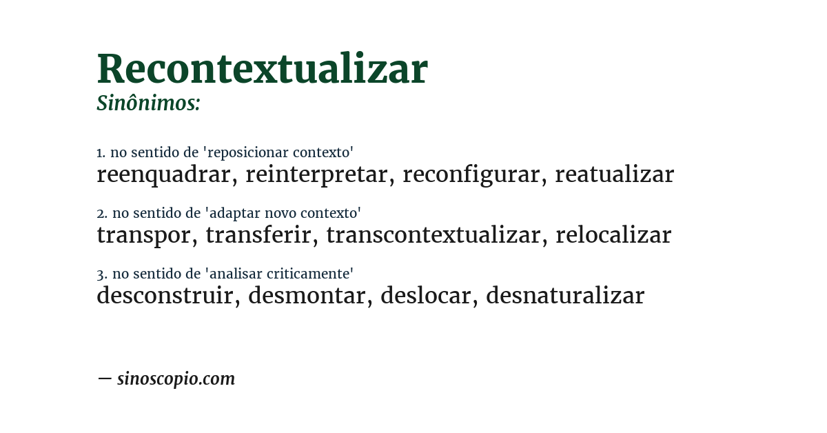 Sinônimo de recontextualizar