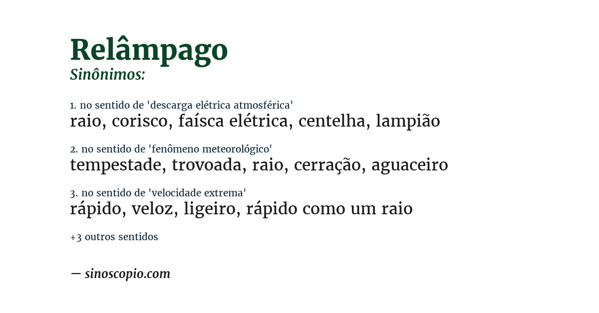 Sinônimo de relâmpago