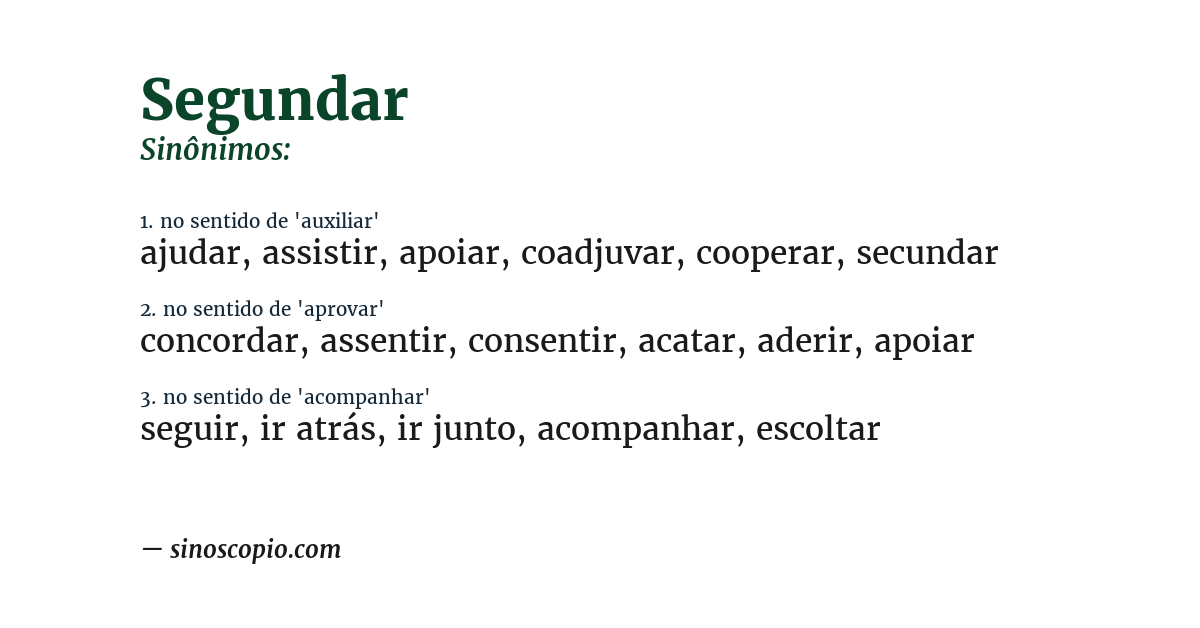 Sinônimo de segundar
