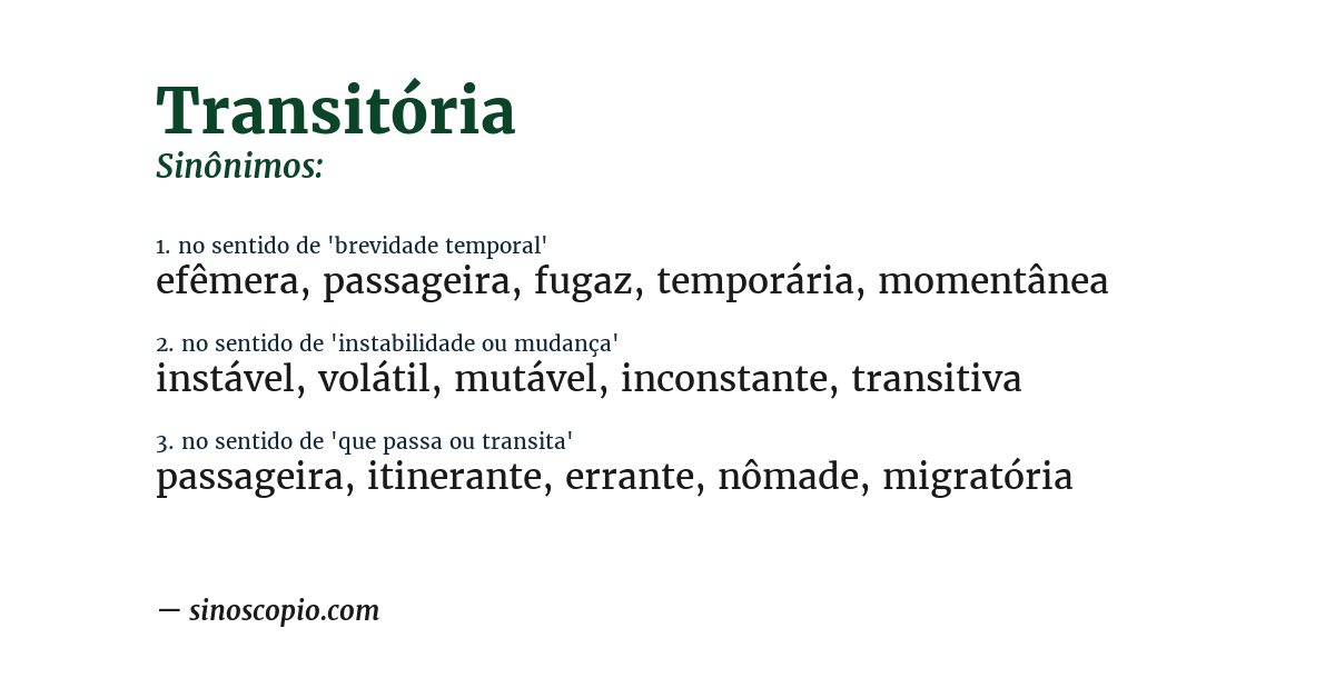 Sinônimo de transitória