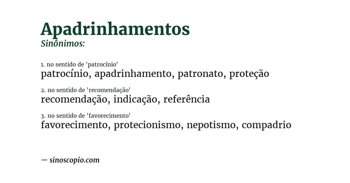 Sinônimo de apadrinhamentos