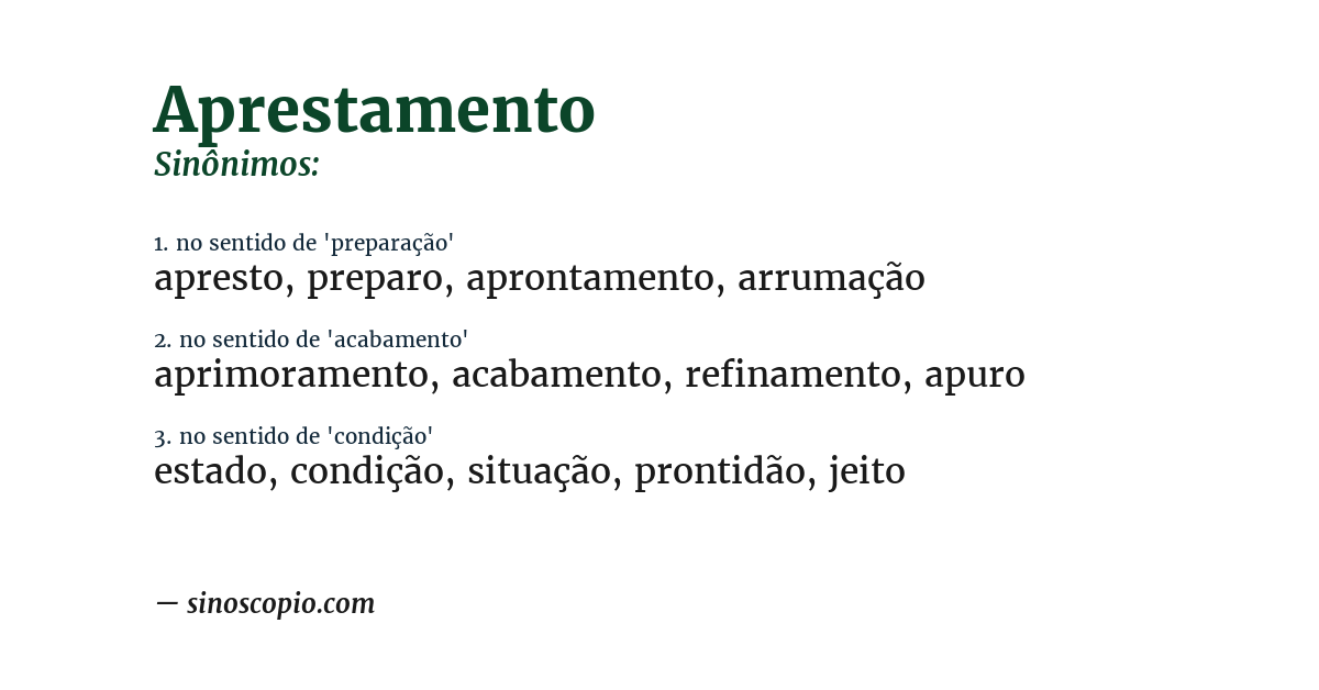 Sinônimo de aprestamento