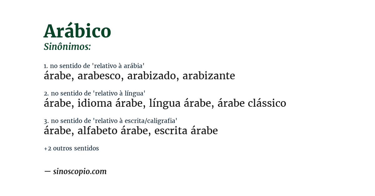 Sinônimo de arábico