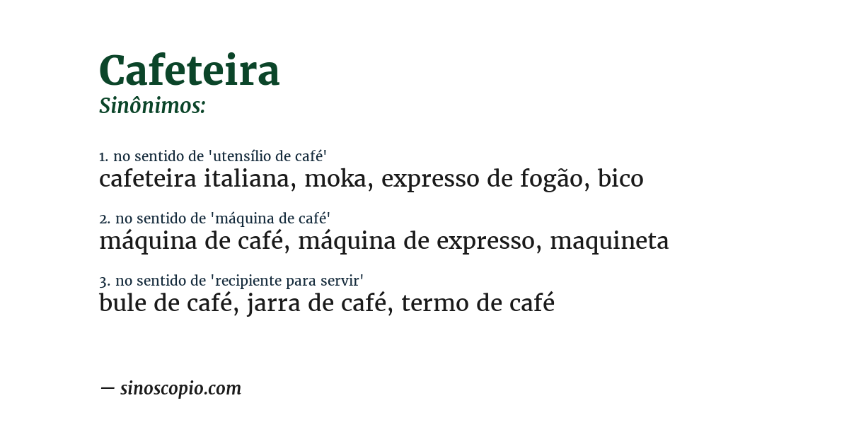 Sinônimo de cafeteira