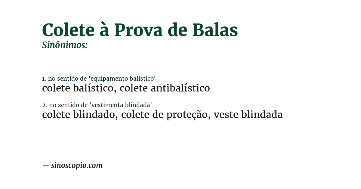 Sinônimo de colete à prova de balas