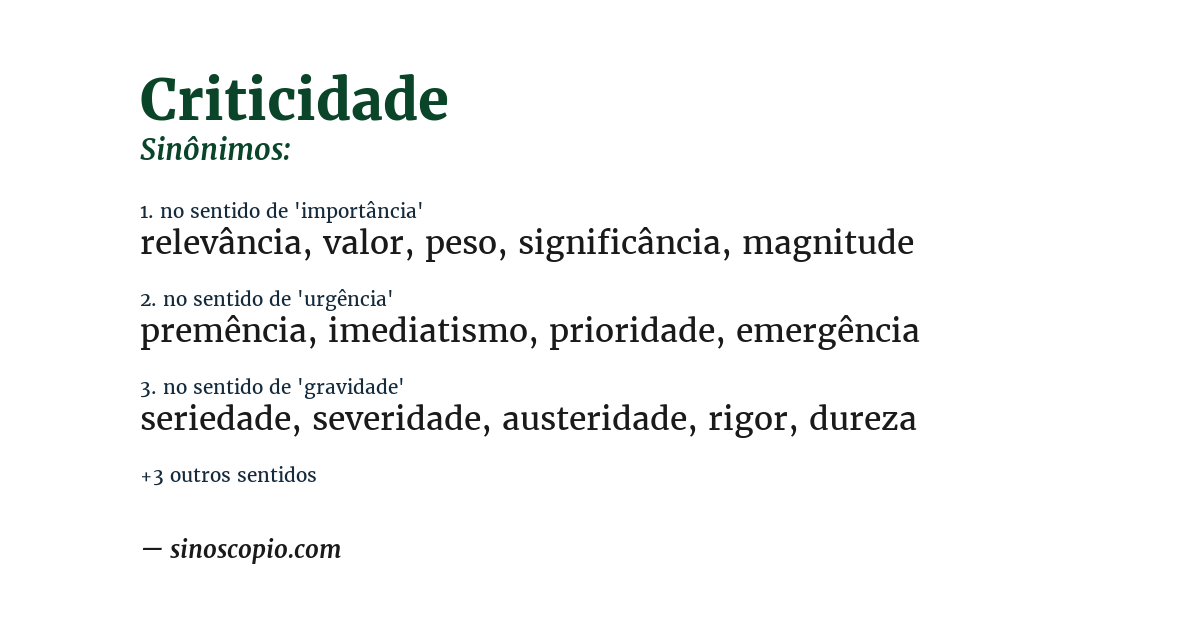 Sinônimo de criticidade