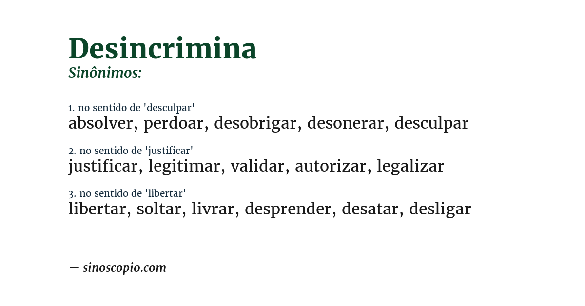 Sinônimo de desincrimina
