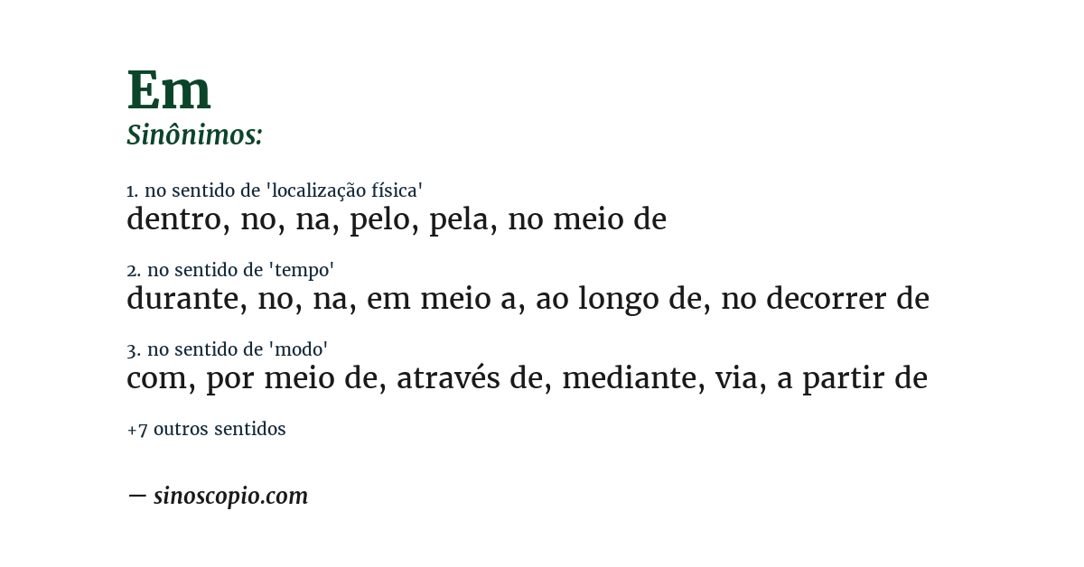 Sinônimo de em