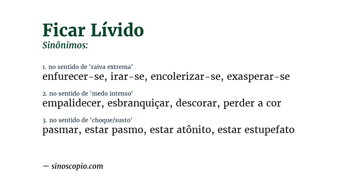 Sinônimo de ficar lívido