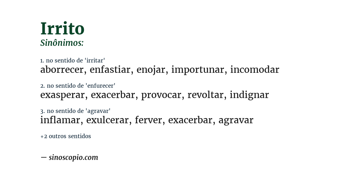 Sinônimo de irrito