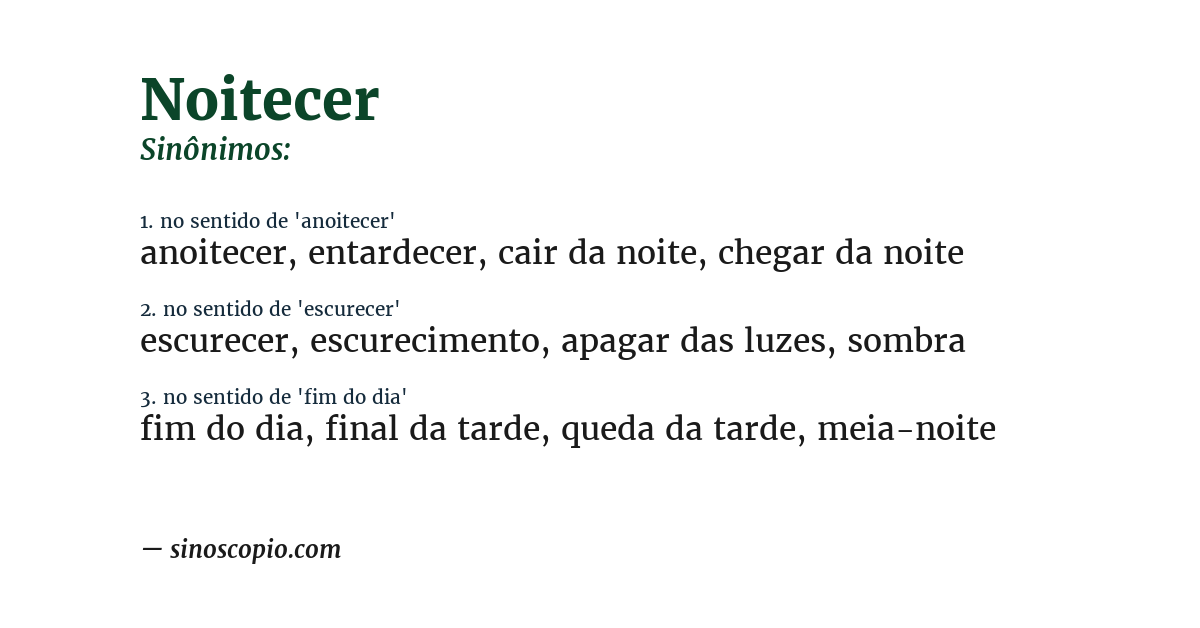 Sinônimo de noitecer