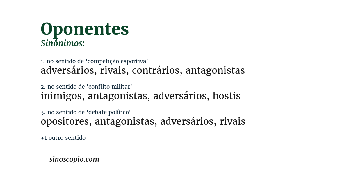 Sinônimo de oponentes