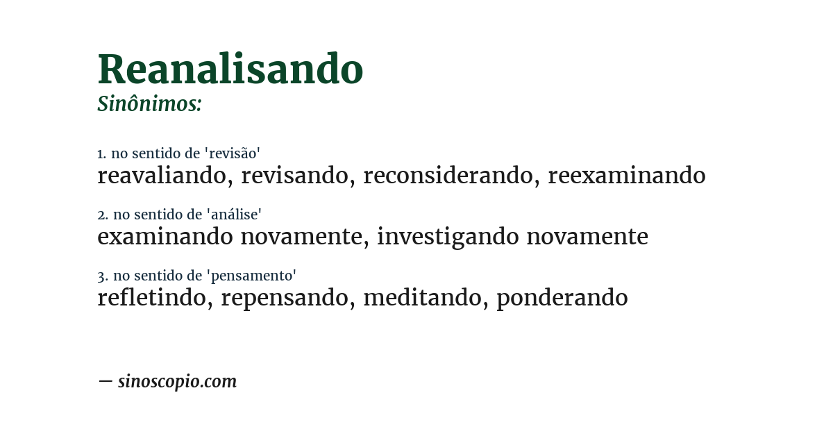 Sinônimo de reanalisando