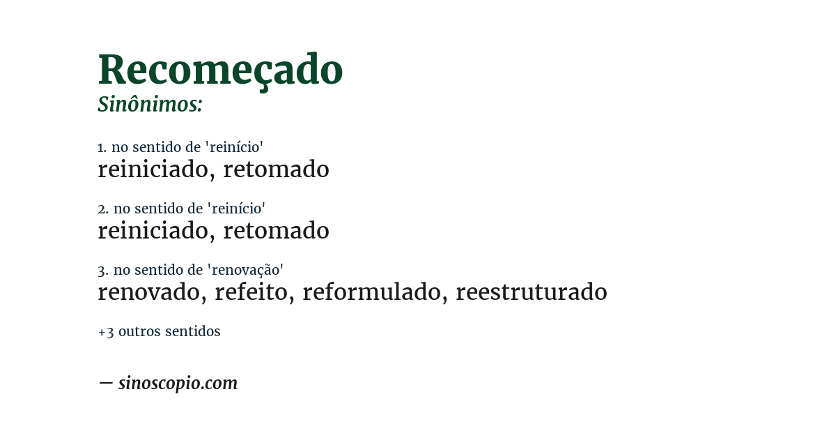 Sinônimo de recomeçado