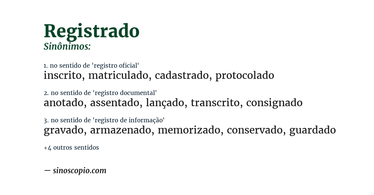 Sinônimo de registrado
