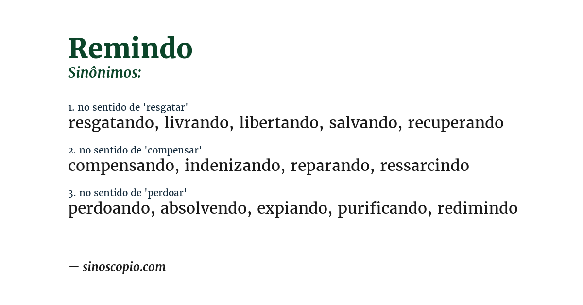 Sinônimo de remindo