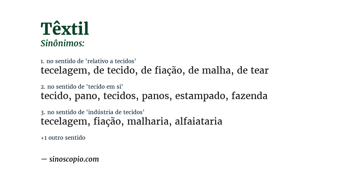 Sinônimo de têxtil