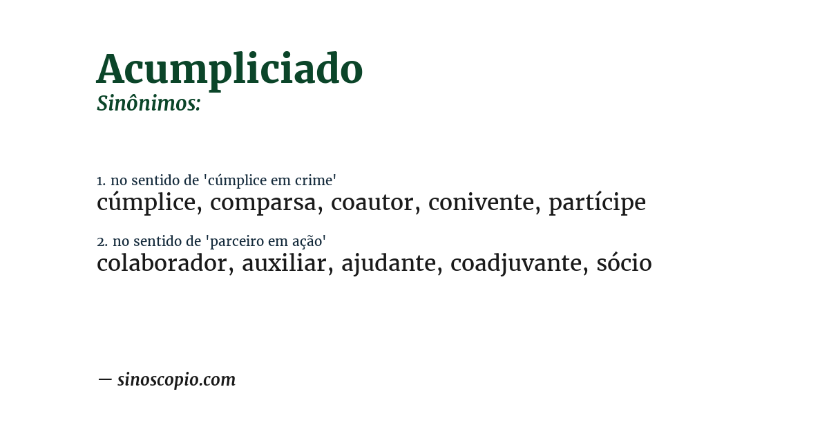 Sinônimo de acumpliciado