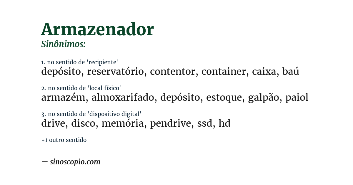 Sinônimo de armazenador