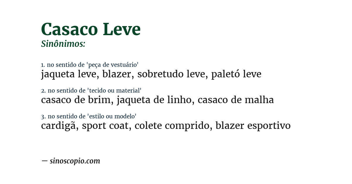 Sinônimo de casaco leve
