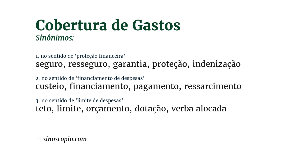 Sinônimo de cobertura de gastos