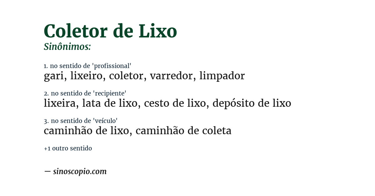 Sinônimo de coletor de lixo
