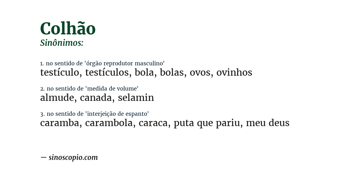 Sinônimos de Colhão [por sentido] - Sinoscópio