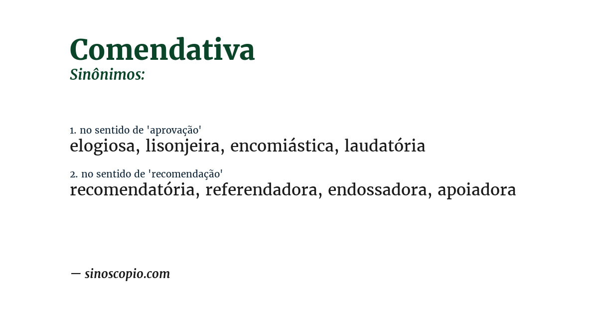 Sinônimo de comendativa