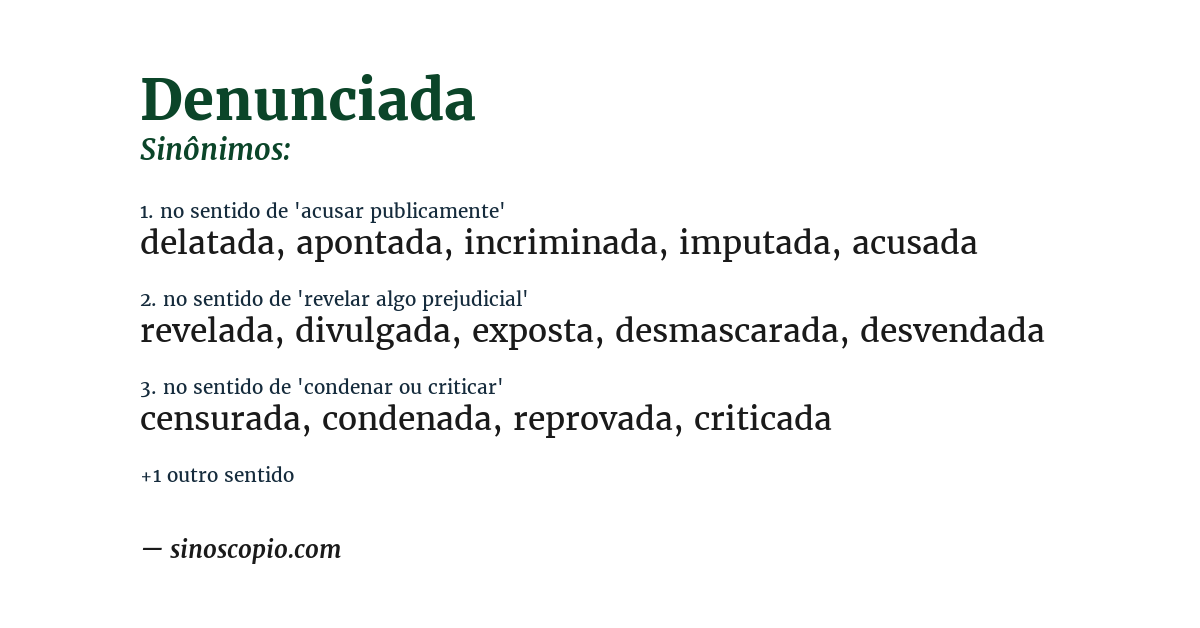 Sinônimo de denunciada