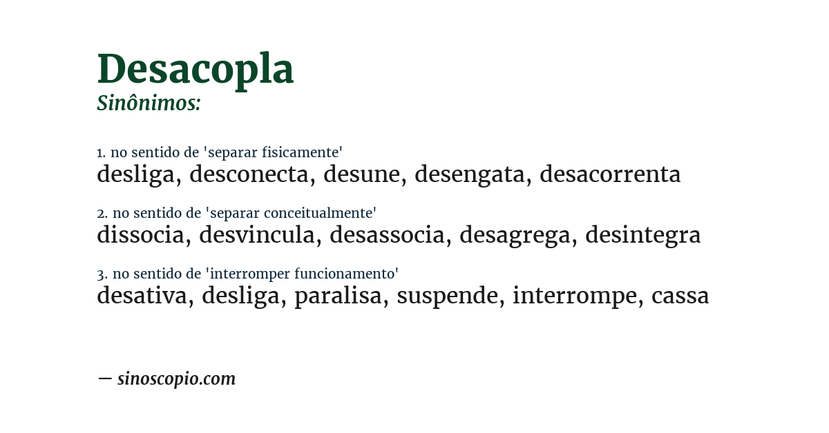 Sinônimo de desacopla