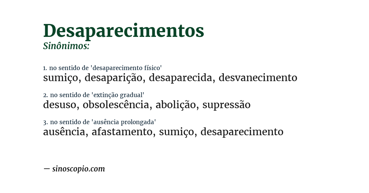 Sinônimo de desaparecimentos