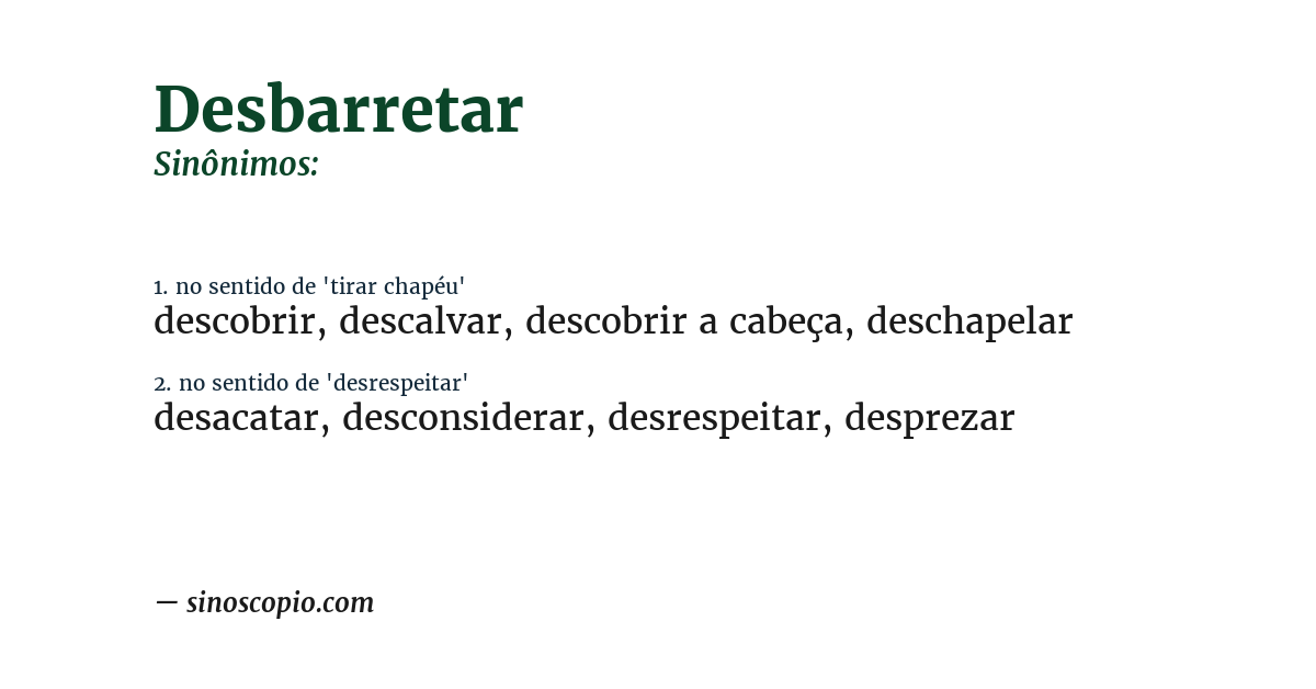 Sinônimo de desbarretar