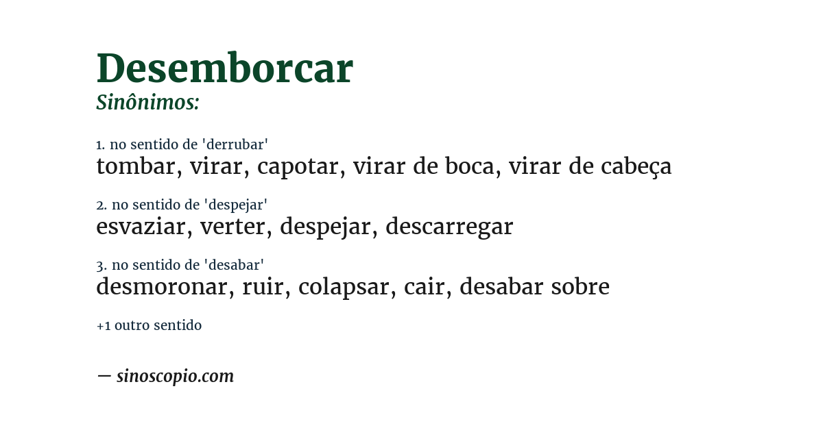 Sinônimo de desemborcar