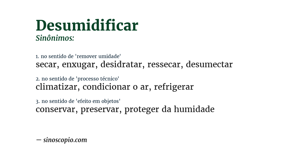 Sinônimo de desumidificar