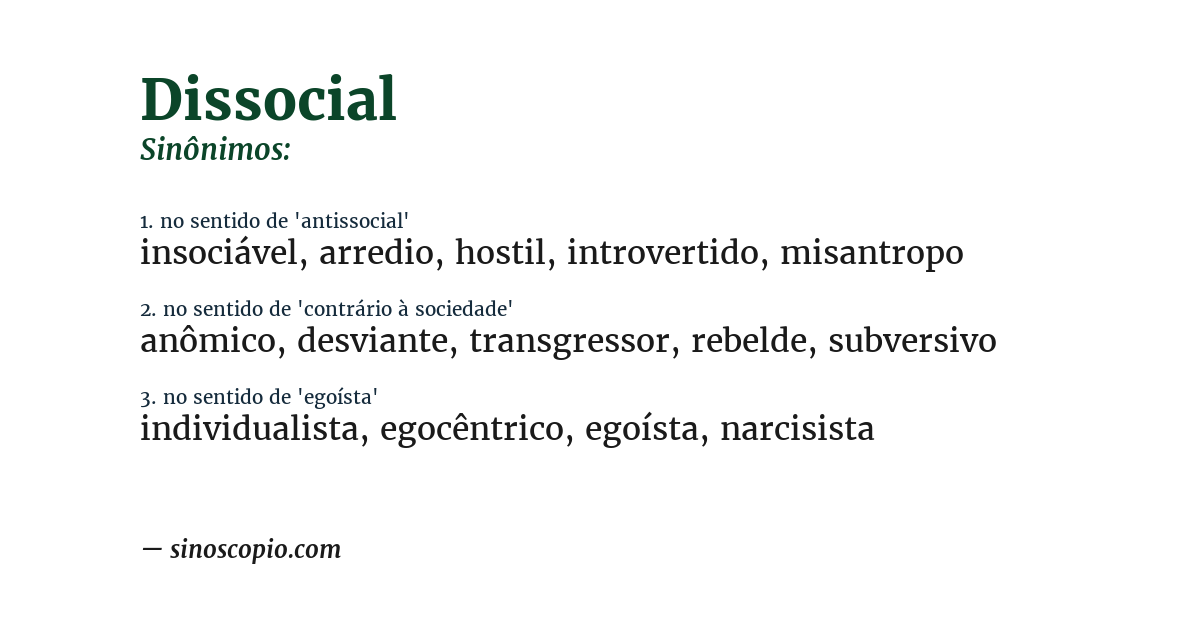 Sinônimo de dissocial