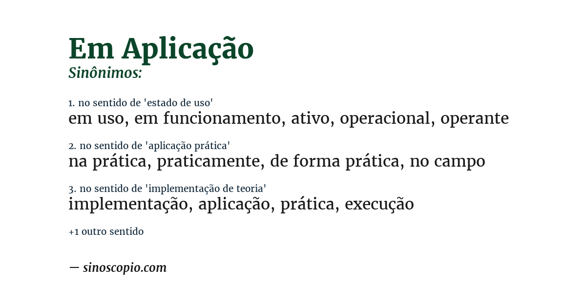 Sinônimo de em aplicação