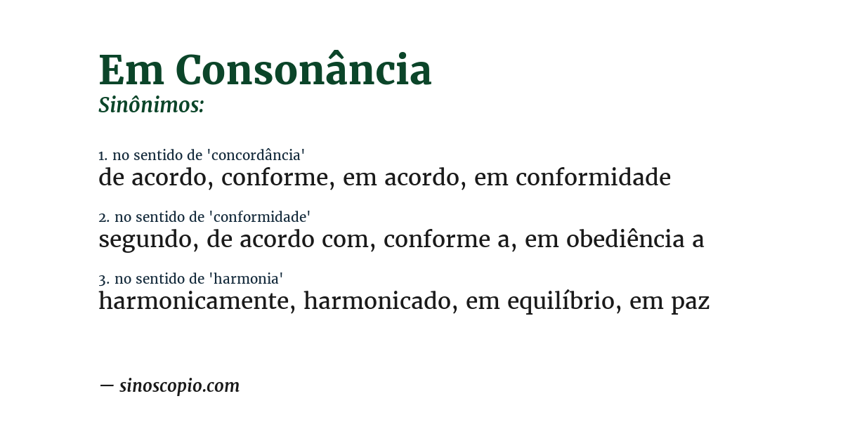 Sinônimo de em consonância