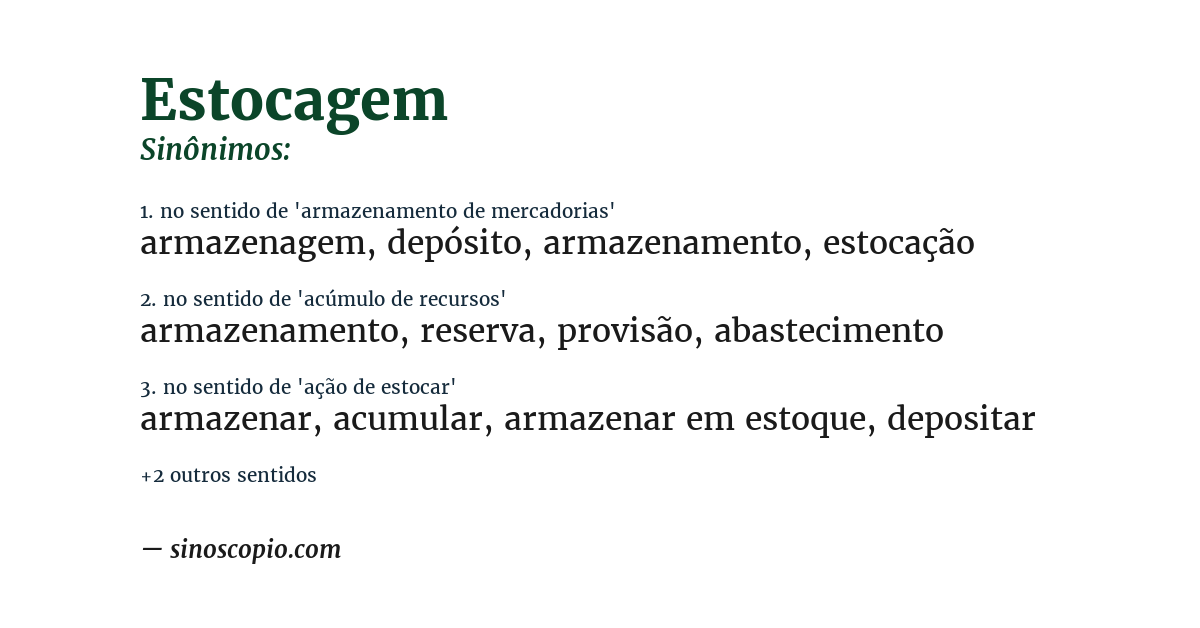 Sinônimo de estocagem