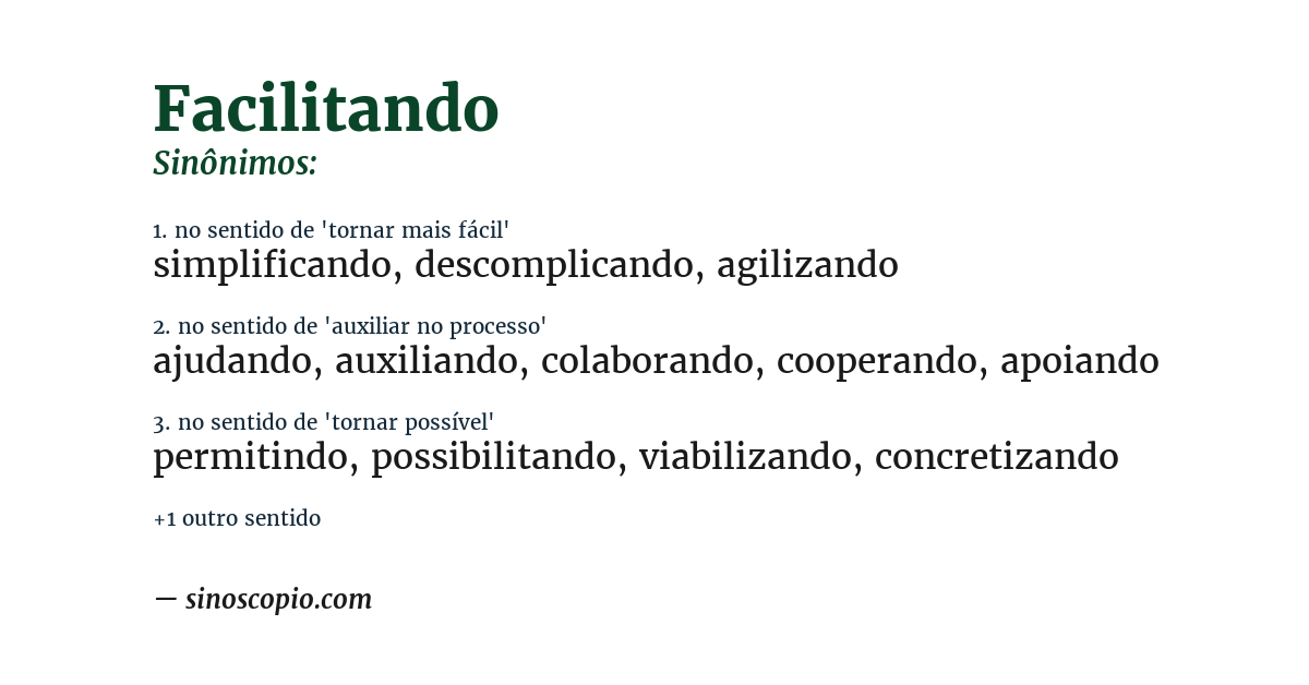 Sinônimo de facilitando