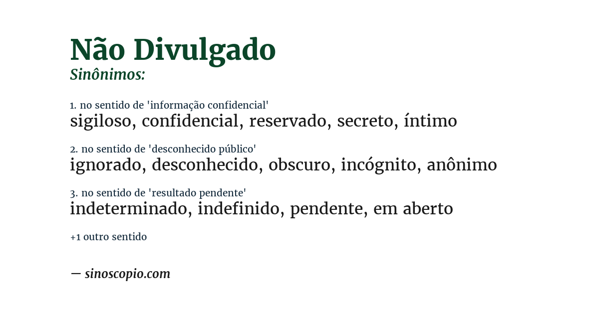 Sinônimo de não divulgado
