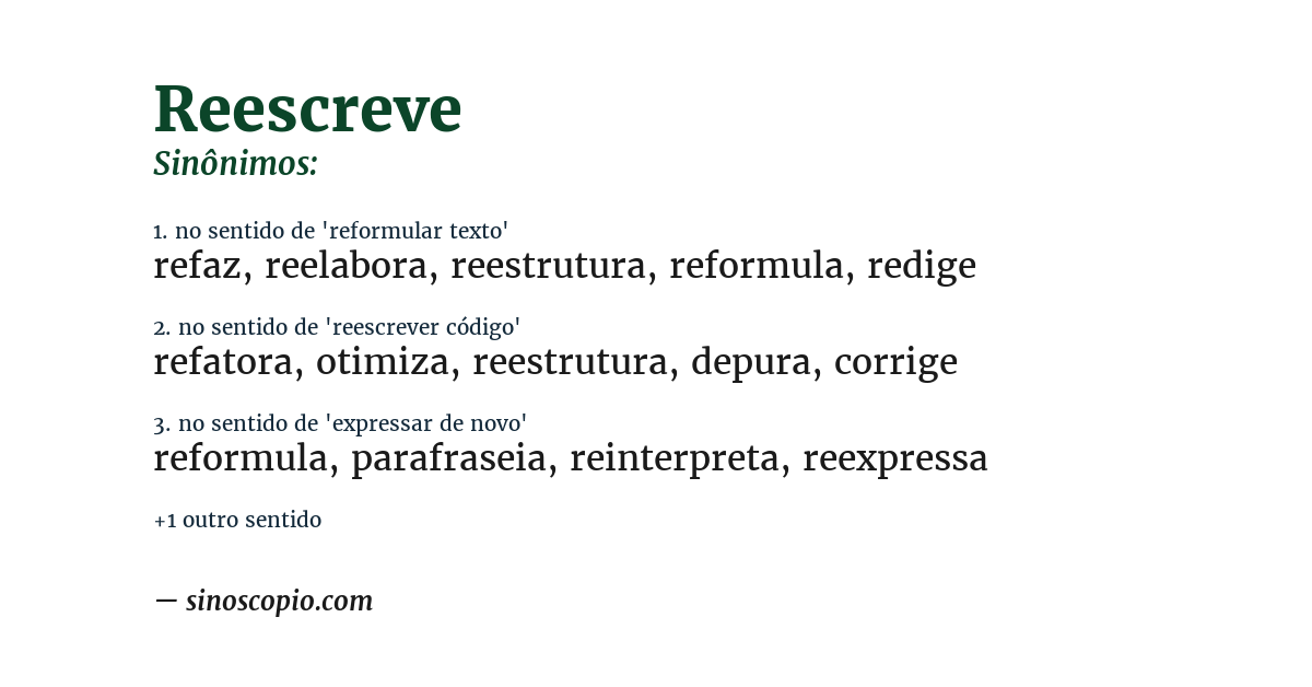 Sinônimo de reescreve