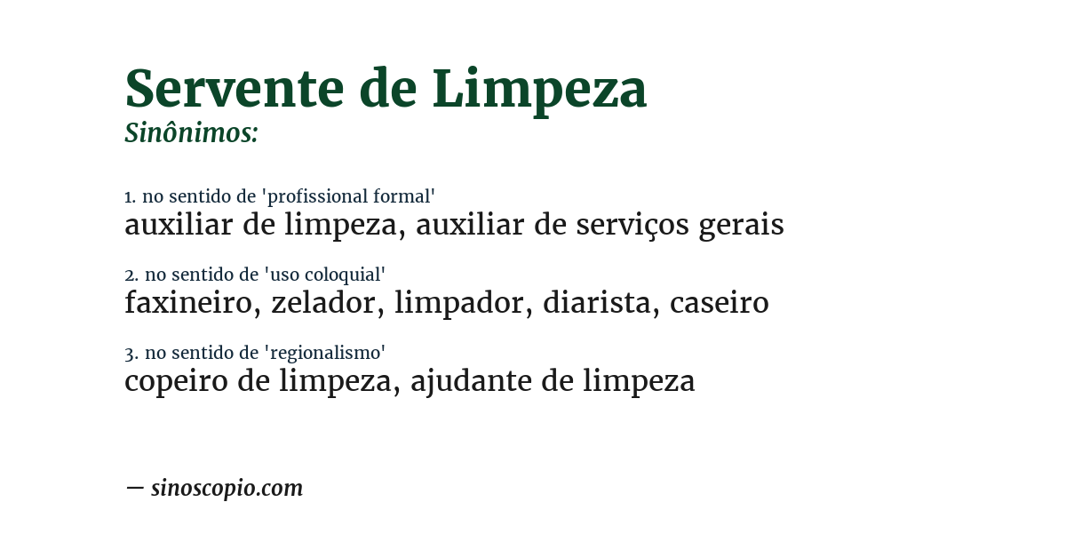 Sinônimo de servente de limpeza