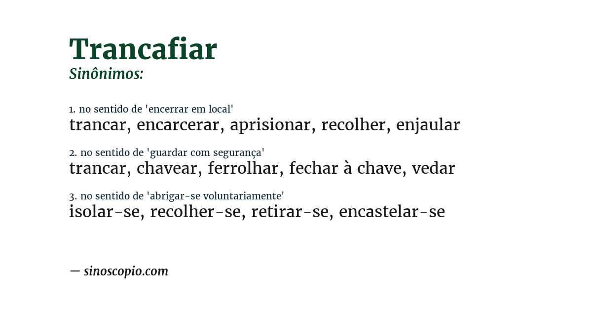 Sinônimo de trancafiar