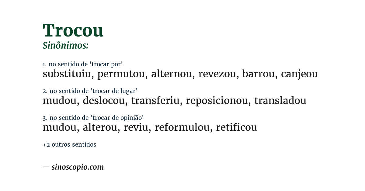 Sinônimo de trocou