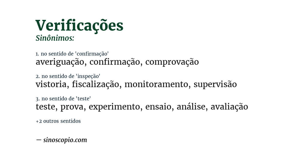 Sinônimo de verificações