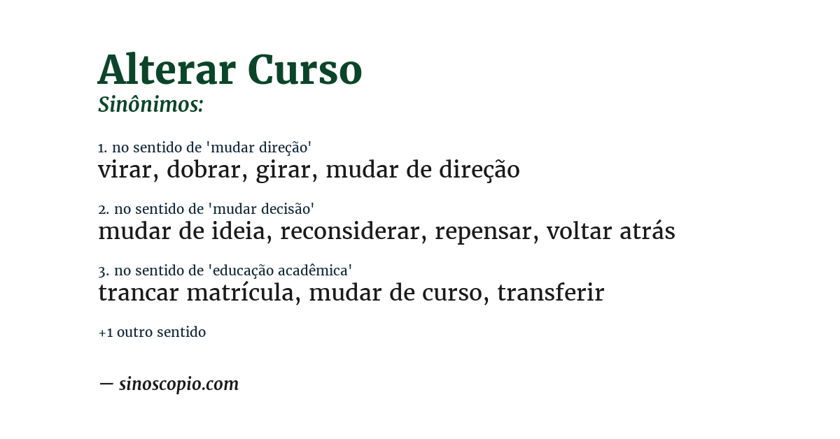 Sinônimo de alterar curso