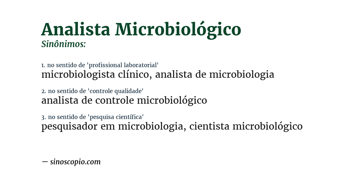 Sinônimo de analista microbiológico