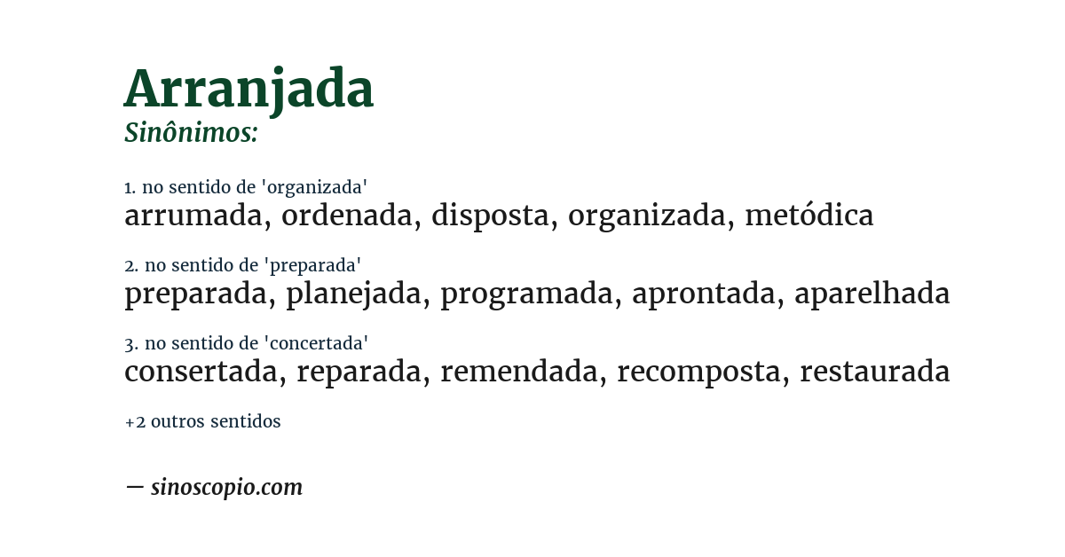 Sinônimo de arranjada