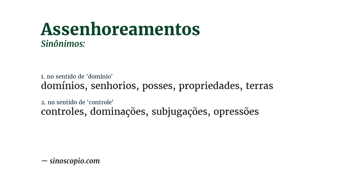 Sinônimo de assenhoreamentos