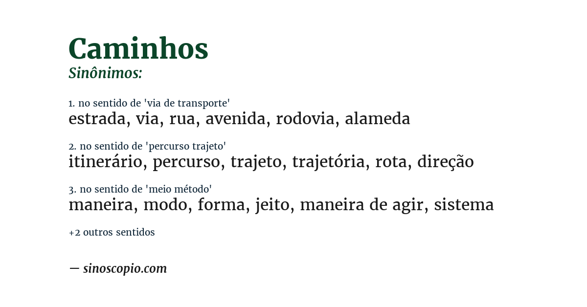 Sinônimo de caminhos
